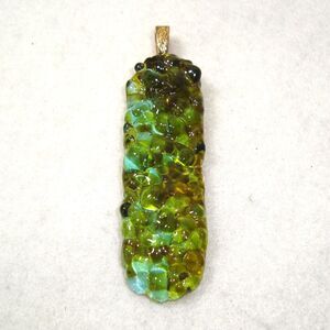 3" Green Fused Art Glass Pendant Handcrafted Artisan One-of-a-Kind